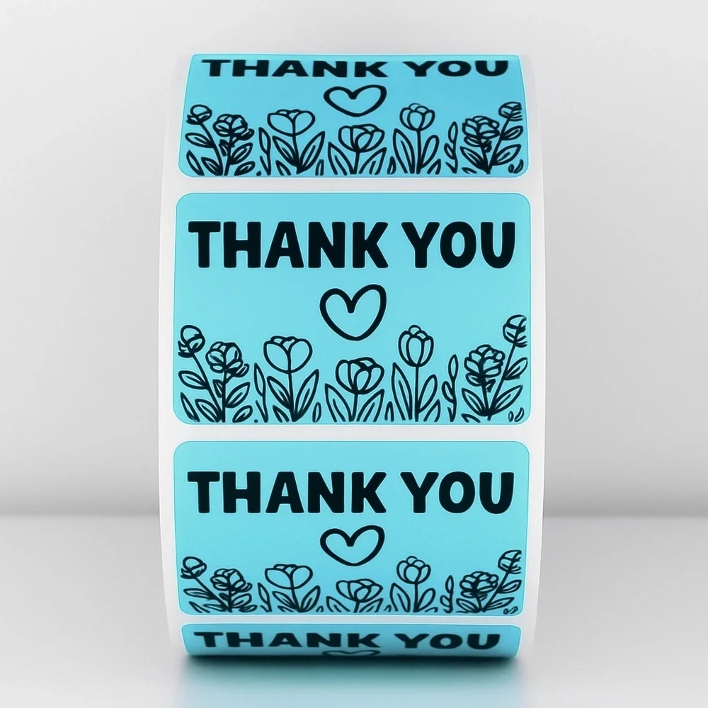 Thank You Stickers – Green Floral Design – Small Business Packaging Labels NEW